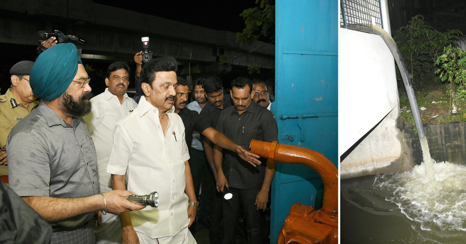 Tamil Nadu Chief Minister MK Stalin visits a rain-affected region in Chennai. On Monday, Stalin would be visiting Sirkazhi, which witnessed heavy rain