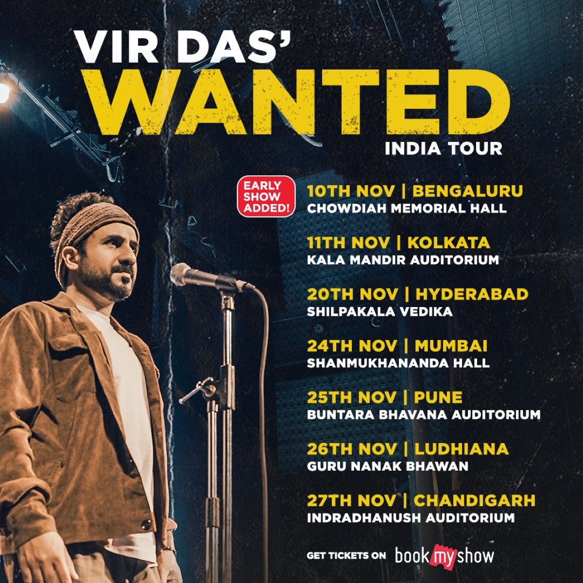 Vir Das Hyderabad show Schedule of Vir Das tour across India.