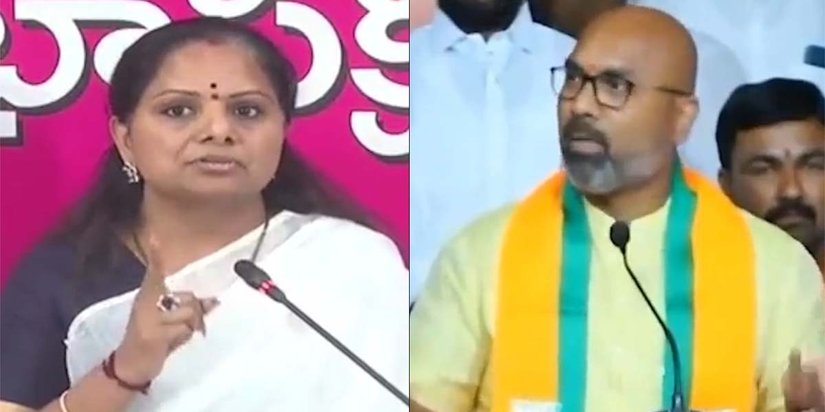 TRS MLC Kavitha warns BJP MP Arvind Dharmapuri. TRS MLC Kavitha and BJP MP Arvind Dharmapuri. (Twitter)