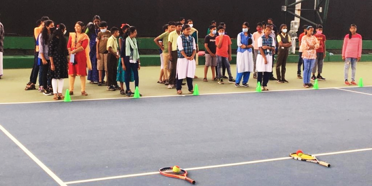 Children line up for training at Trivandrum Tennis Club on 14 November. (Supplied)