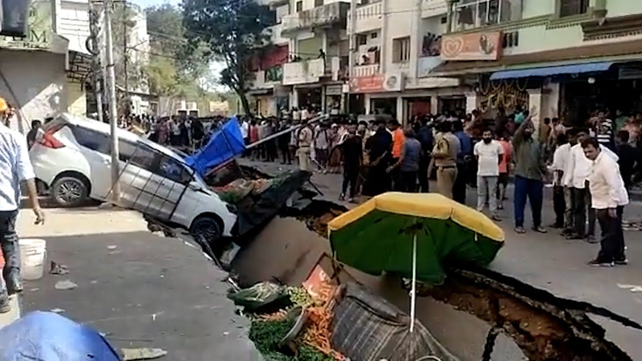Nullah under road caves in at busy Hyderabad area