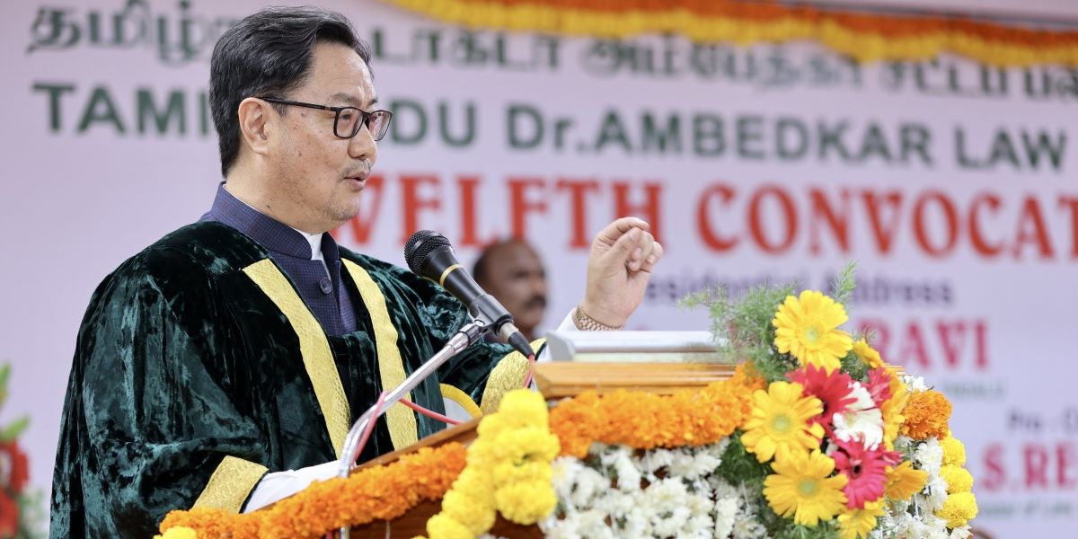 Kiren Rijiju speaking at Tamil Nadu Dr Ambedkar Law University in Chennai. (KirenRijiju/Twitter)
