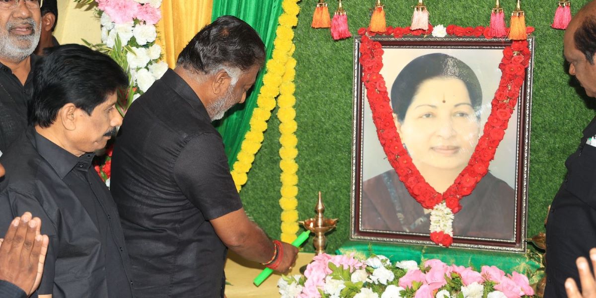 OPS offering tribute to Jayalalitha on her death anniversary. (OfficeOfOPS/Twitter) OPS offering tribute to Jayalalitha on her death anniversary. (OfficeOfOPS/Twitter)