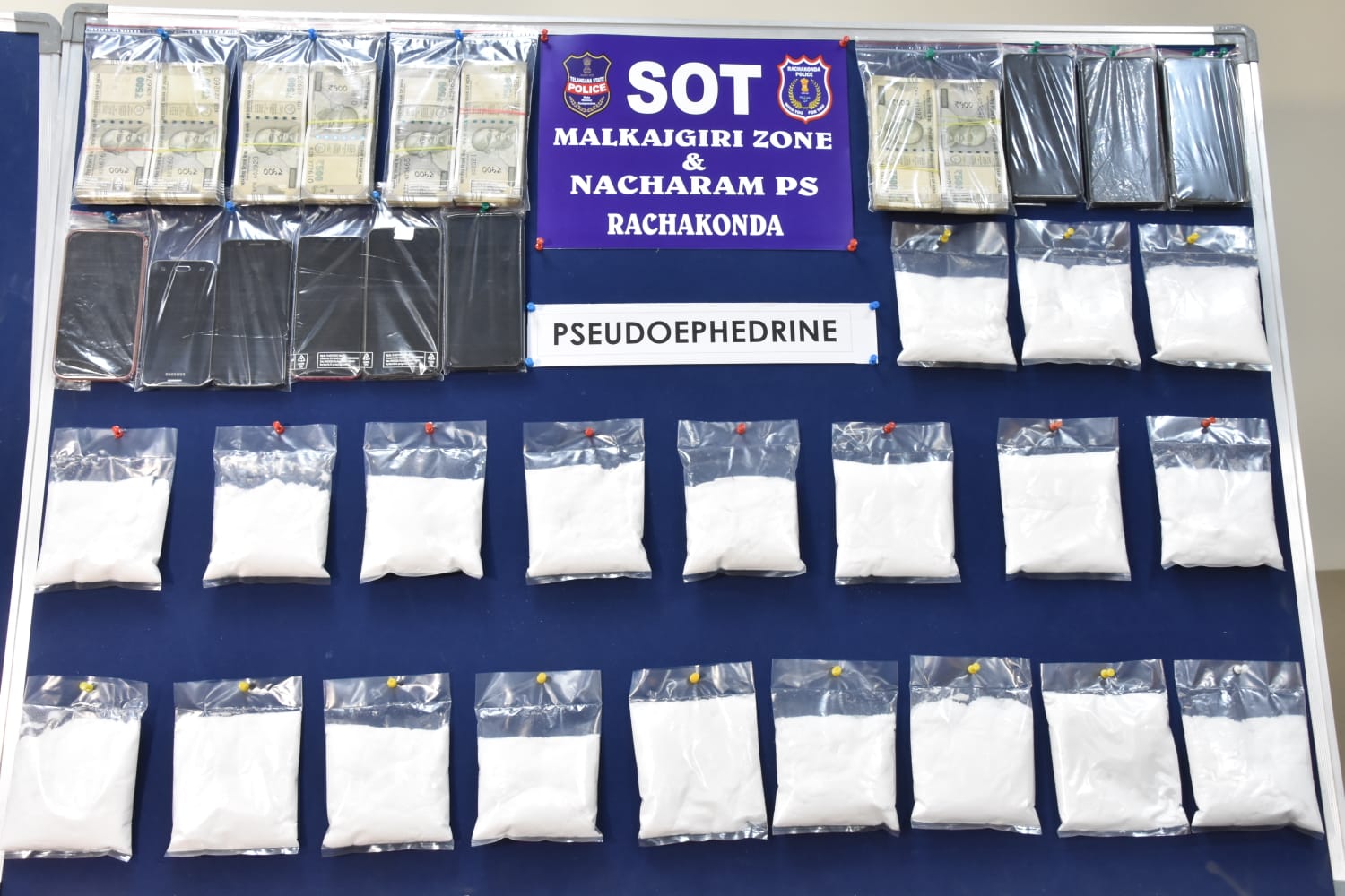 Seized pseudoephedrine and other items The police said that the two were planning to send the substance — used to make meth — to New Zealand and Australia.