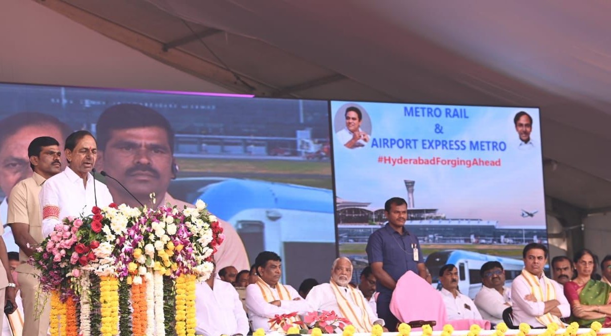 Telangana CM KCR laid the foundation stone of the Hyderabad airport metro rail on Friday, 9 December. (Supplied) Telangana CM KCR laid the foundation stone of the Hyderabad airport metro rail on Friday, 9 December.