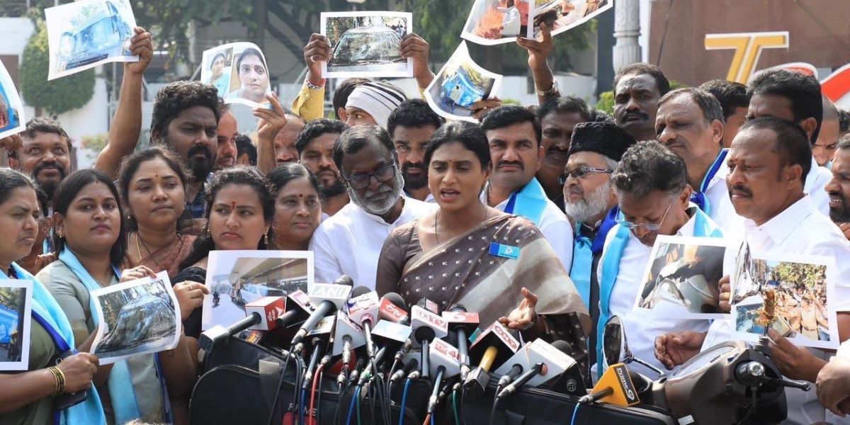 YS Sharmila speaking to the media in Hyderabad. (realyssharmila/Twitter)