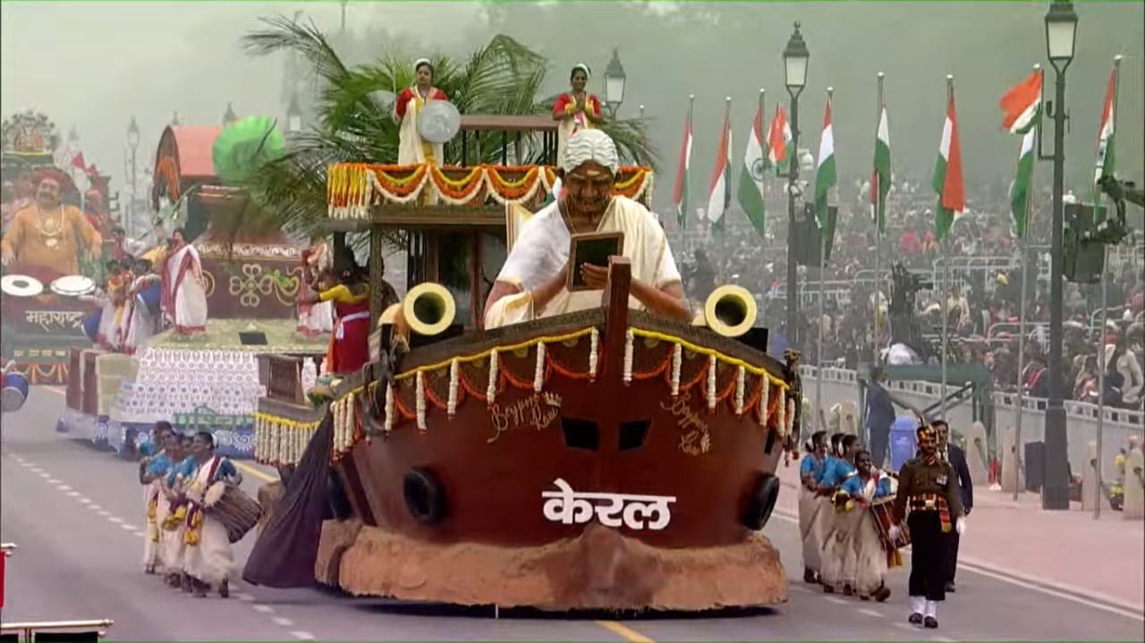 Kerala Republic Day tableau featuring Karthiyayini Amma, who passed a literacy test at 97.