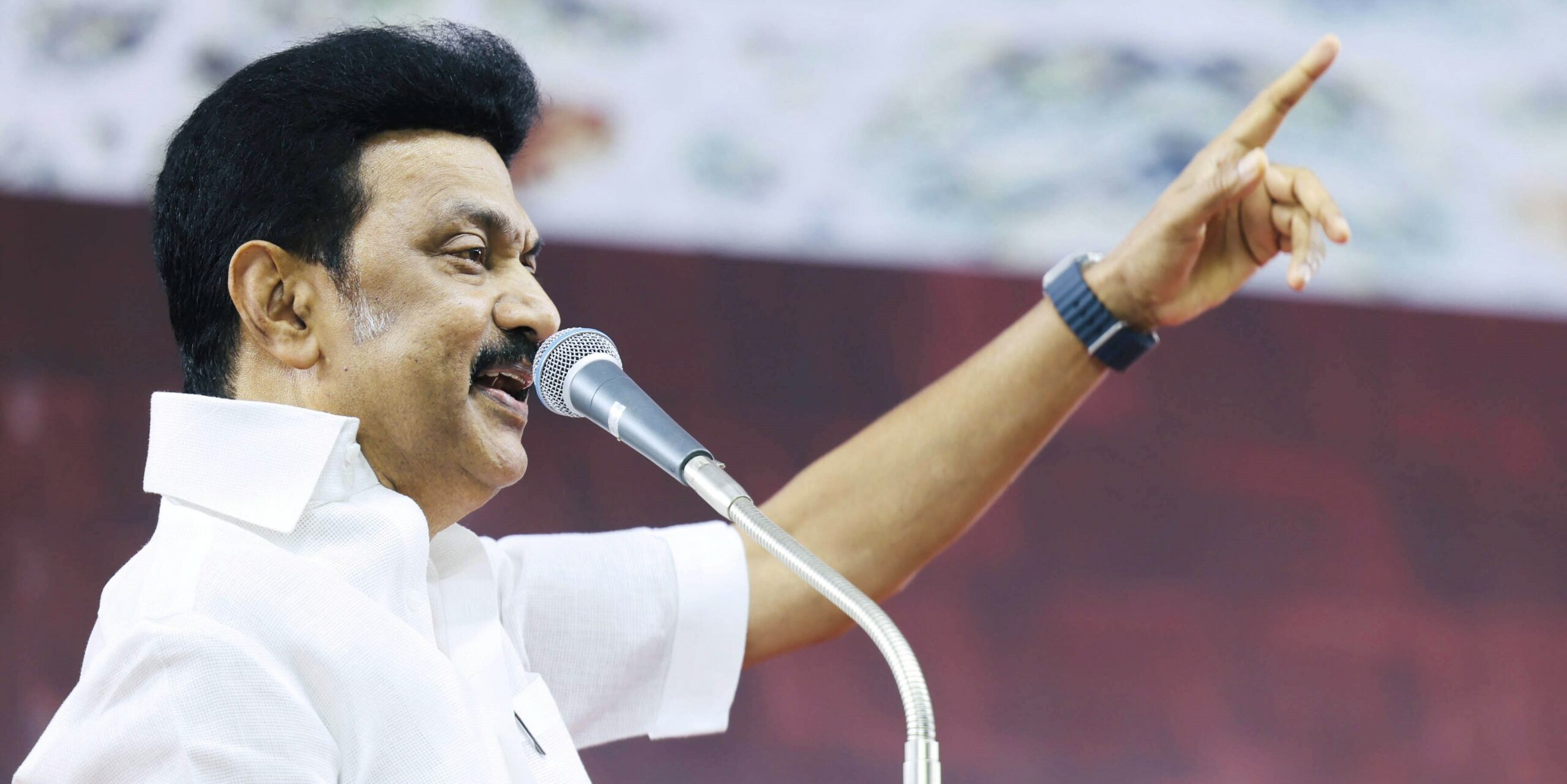 Stalin speaking at Language Martyrs Day public meeting in Tiuvallur. (MKStalin/Twitter) resist Hindi imposition Stalin