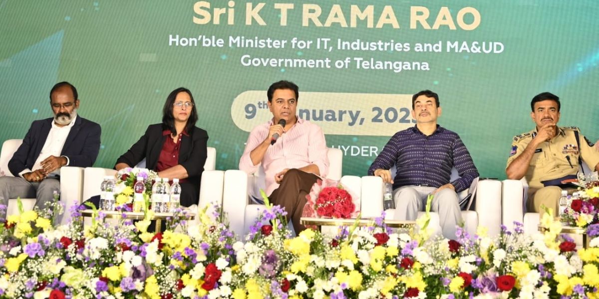 Telangana IT Minister KT Rama Rao speaking at the function organised by HYSEA. (Supplied) tech companies Tier-II cities Telangana
