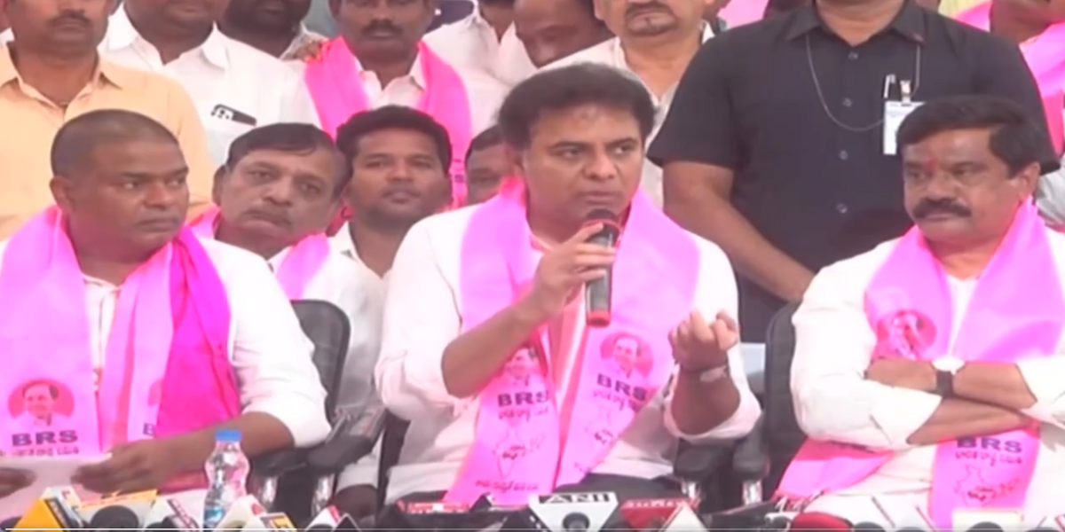 Screengrab of the press meet at Nizamabad. (BRS Party/Twitter)