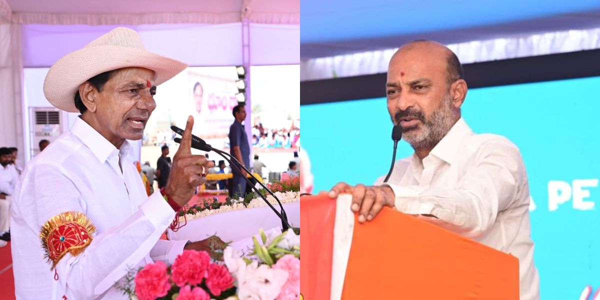 KCR and Bandi Sanjay Bandi Sanjay stated that it was shameful on the part of the BRS to have boycotted the maiden speech of India's first Adivasi woman president, in the Parliament. (Twitter)