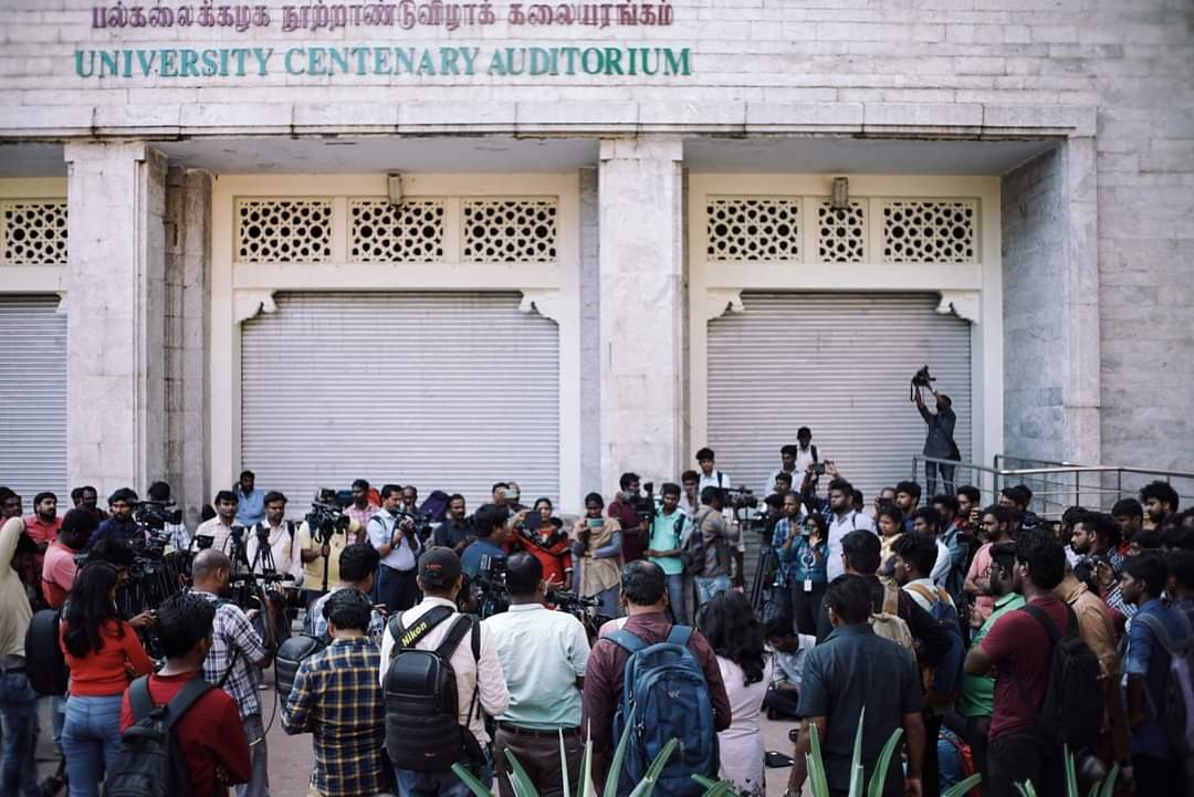 mu 3 Students holding a meeting at Madras University before screening the Documentary. (Supplied)