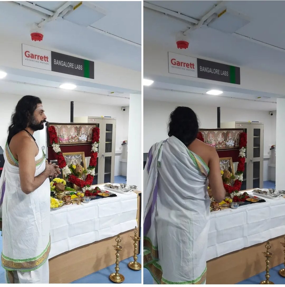 preist Priest performing puja inside the labs of IISc campus
