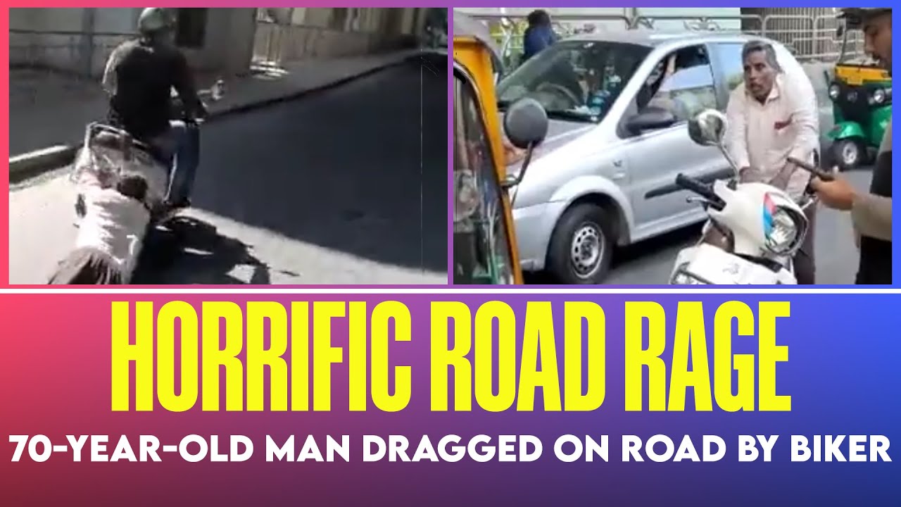 man dragged on the road by biker