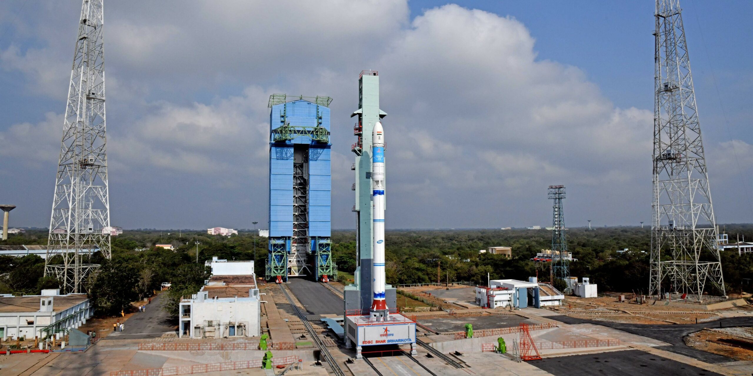 SSLV just before the launch in Sriharikota. (isro/Twitter) ISRO SSLV
