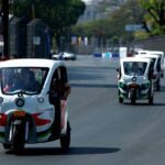 Electric autos at the Formula E race venue