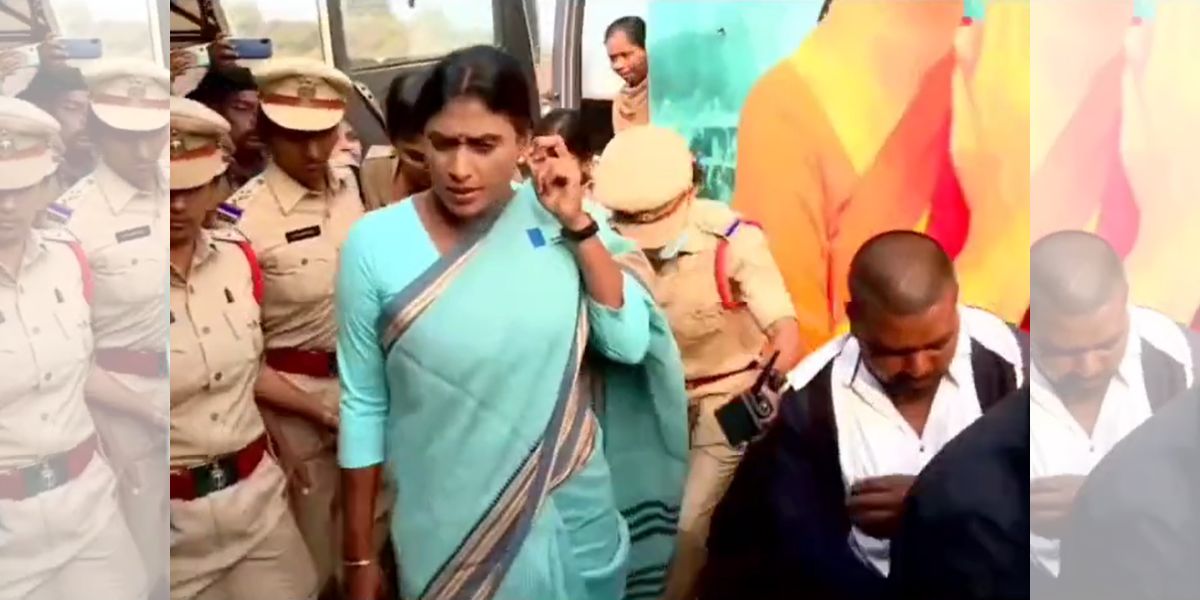 YS Sharmila escorted by police after being arrested from Mahabubabad. (Screengrab) YS Sharmila arrest