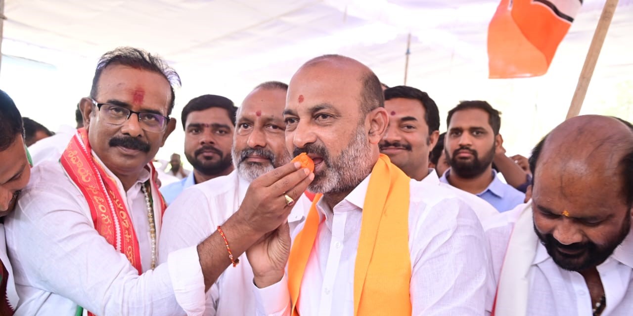 Bandi Sanjay celebrating victory of BJP in north eastern states. (Twitter) BJP Telangana