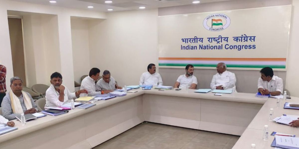 Congress’ Central Election Committee meeting to devise strategy for the Karnataka Assembly elections at AICC HQ in New Delhi. (Twitter) Rahul Gandhi Karnataka