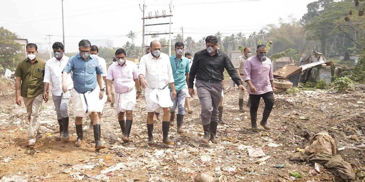 Kerala Ministers P Rajeev and MB Rajesh visiting the Brahmapuram waste plant. (Facebook) Brahmapuram ministers visit