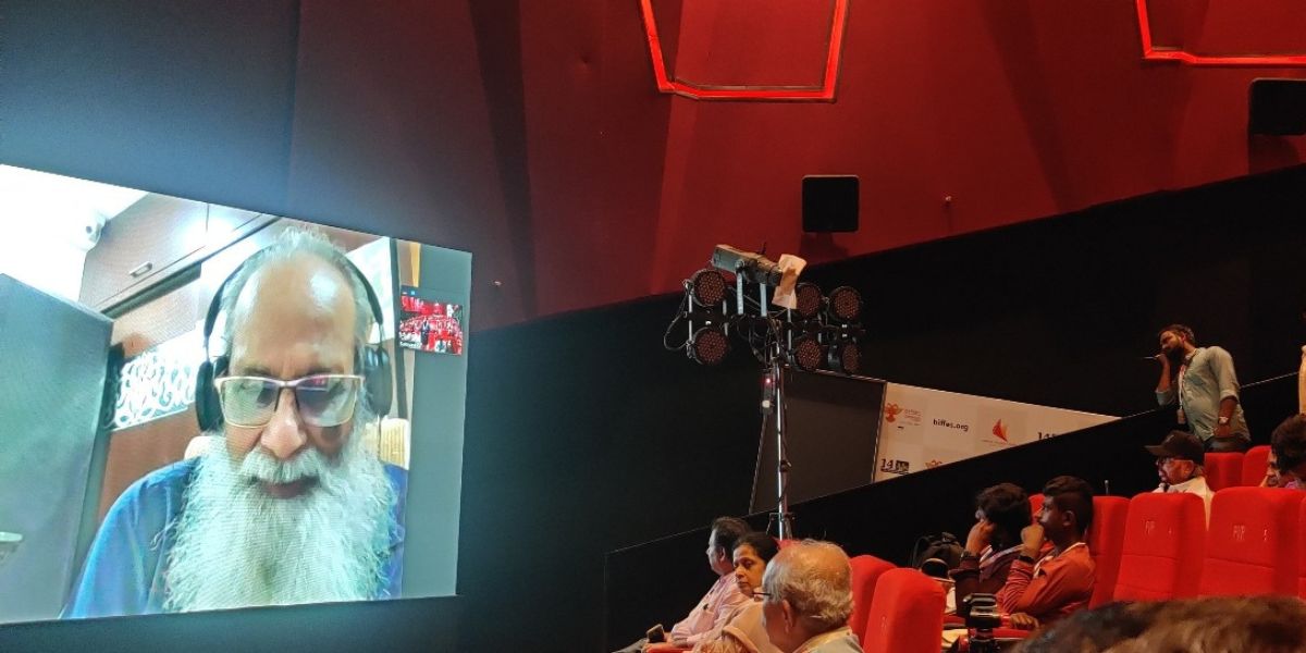 ‘RRR’ scriptwriter Vijayendra Prasad addressing people during the online conference as part of the Bengaluru Film Festival. (Supplied) RRR scriptwriter Vijayendra Prasad