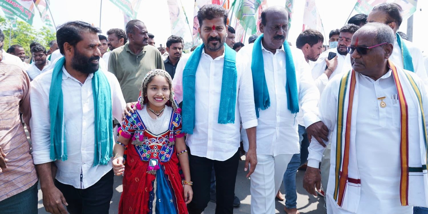 Revanth Reddy during the Haath se Haath Jodo Yatra. (Twitter) TSPSC paper leak Congress
