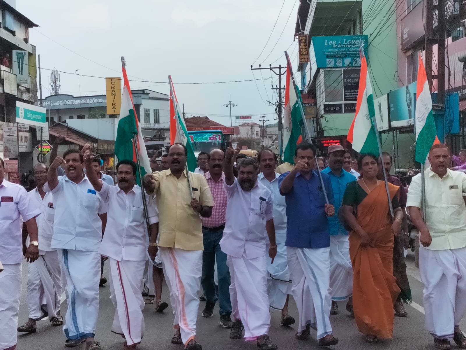 Sultan Bathery Congress workers in Sulthan Bathery, Wayanad, take out a protest march against the disqualification of Rahul Gandhi on Friday, 24 March. (Supplied)