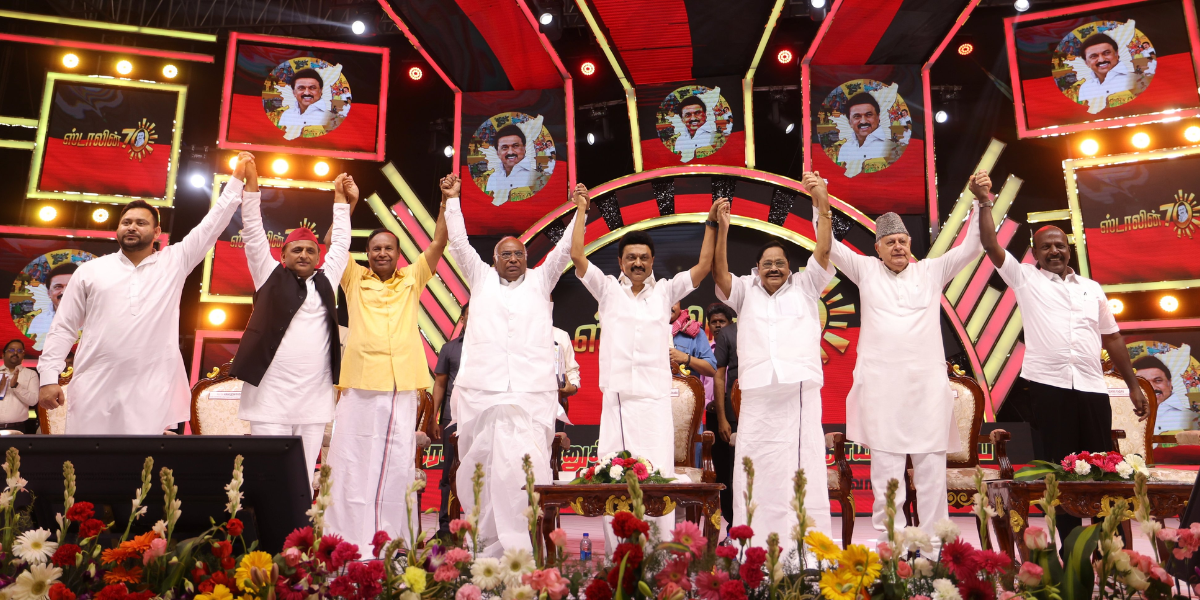 Party leaders Top leaders of Opposition parties banded together at Stalin's 70th birthday event and called for unity to fight against the BJP in the 2024 Lok Sabha elections. (Twitter)