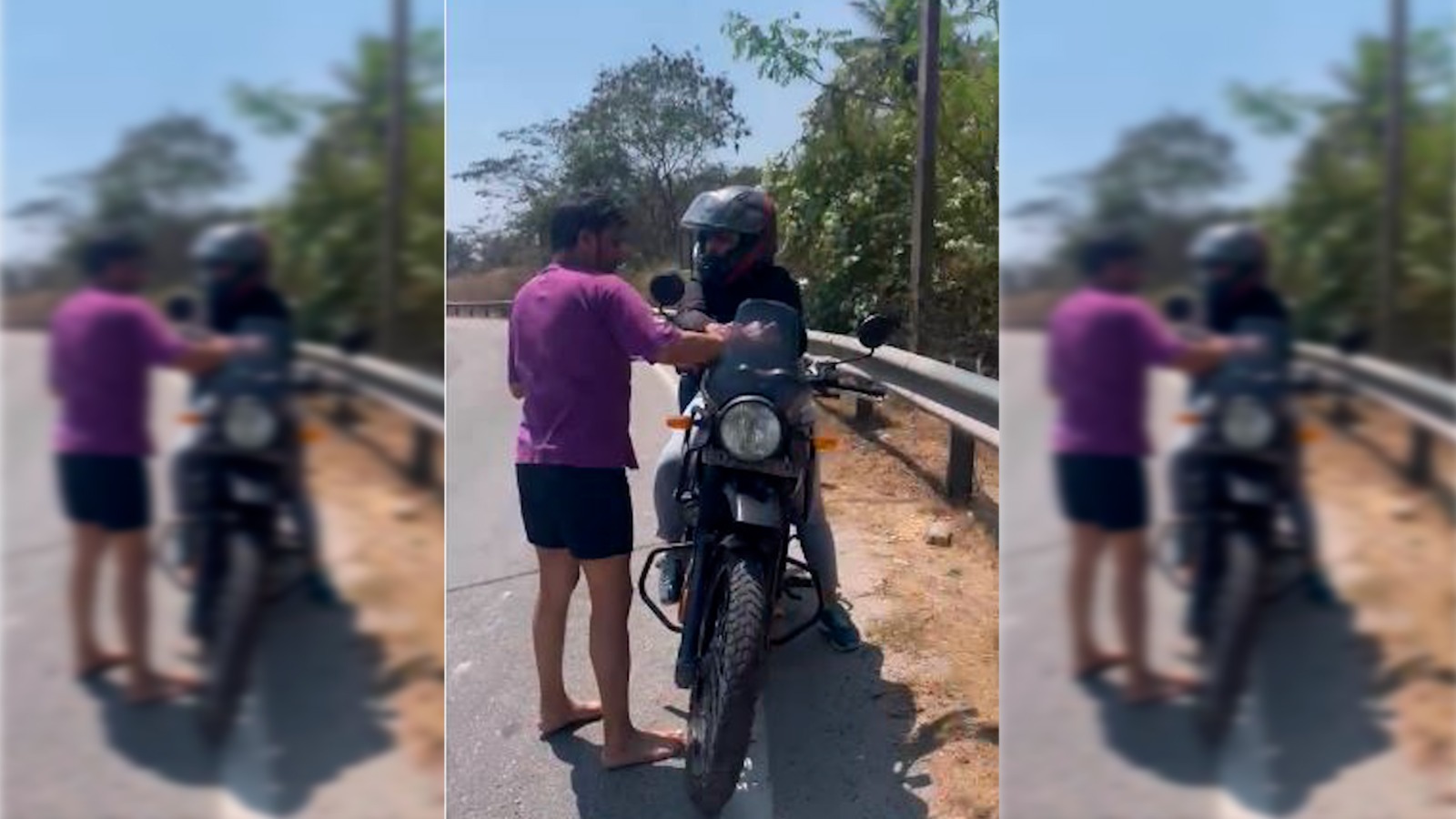 A screengrab from the helmet cam footage showing the man snatching Sharon's bike keys. (Supplied)