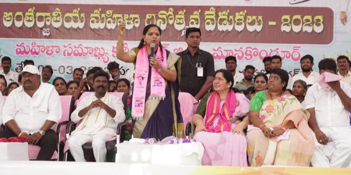 BRS MLC K Kavitha speaking during the event. (Supplied) K Kavitha LPG price