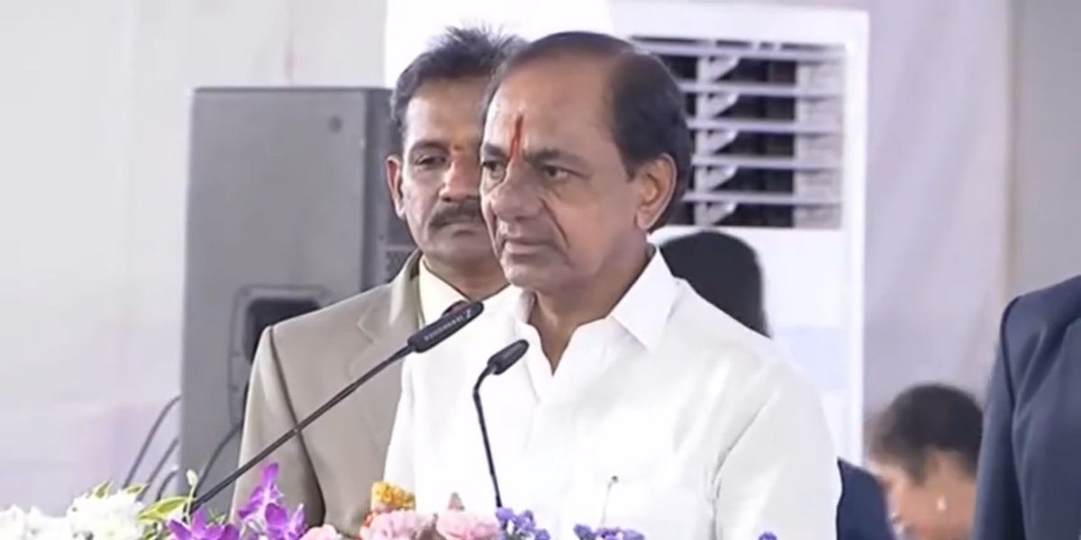 KCR addressing people after inaugurating the new Telangana Secretariat. (Screengrab) The meeting will be attended by all BRS MLAs, MPs, and MLCs. (Twitter)