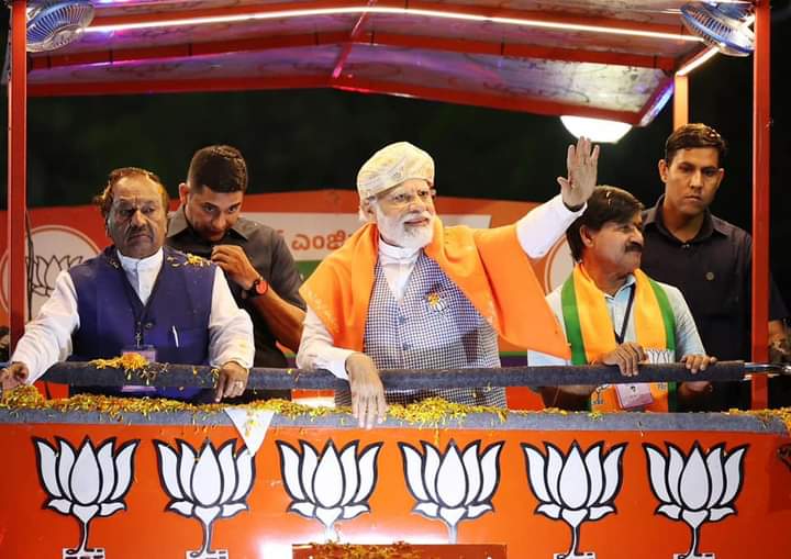 Prime Minister Narendra Modi attending a road show on Sunday, April 10. (Twitter)
