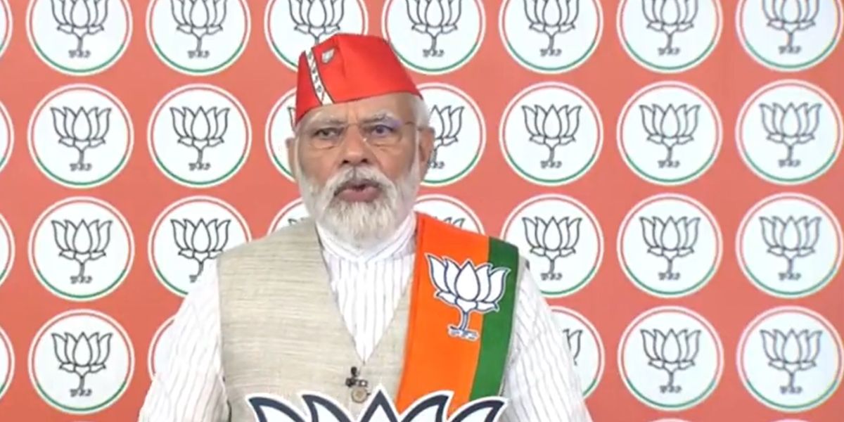 PM Narendra Modi virtually addressing BJP karyakartas in Karnataka. (Screengrab)