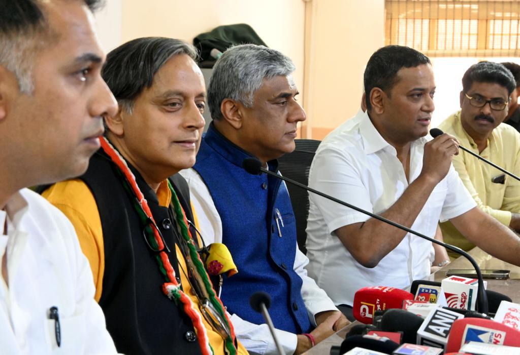 Congress MP from Thiruvananthapuram Shashi Tharoor at KPCC office in Bengaluru. (Supplied)