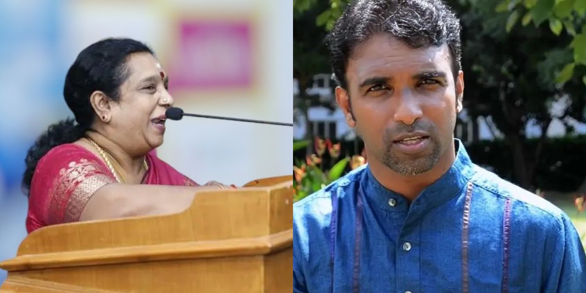 Tamil Nadu Women’s Commission Chairman AS Kumari, aressted faculty member Hari Padman. (Supplied) Kalakshetra women's commission