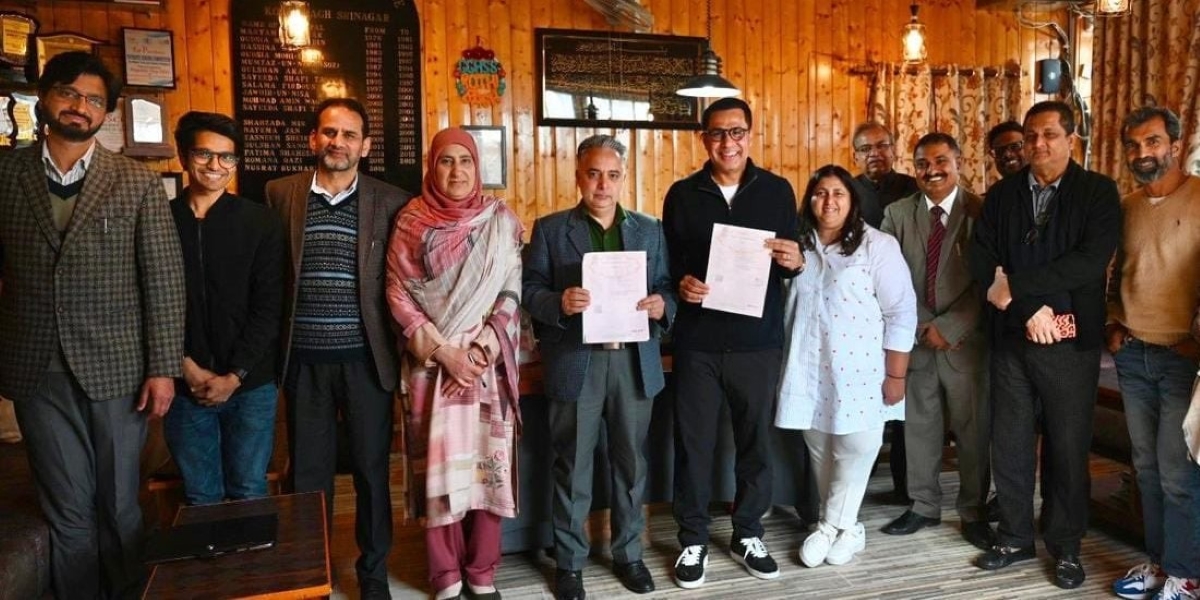 The J&K government officials after signing the MoU. (Twitter) Nadakkavu model Jammu and Kashmir