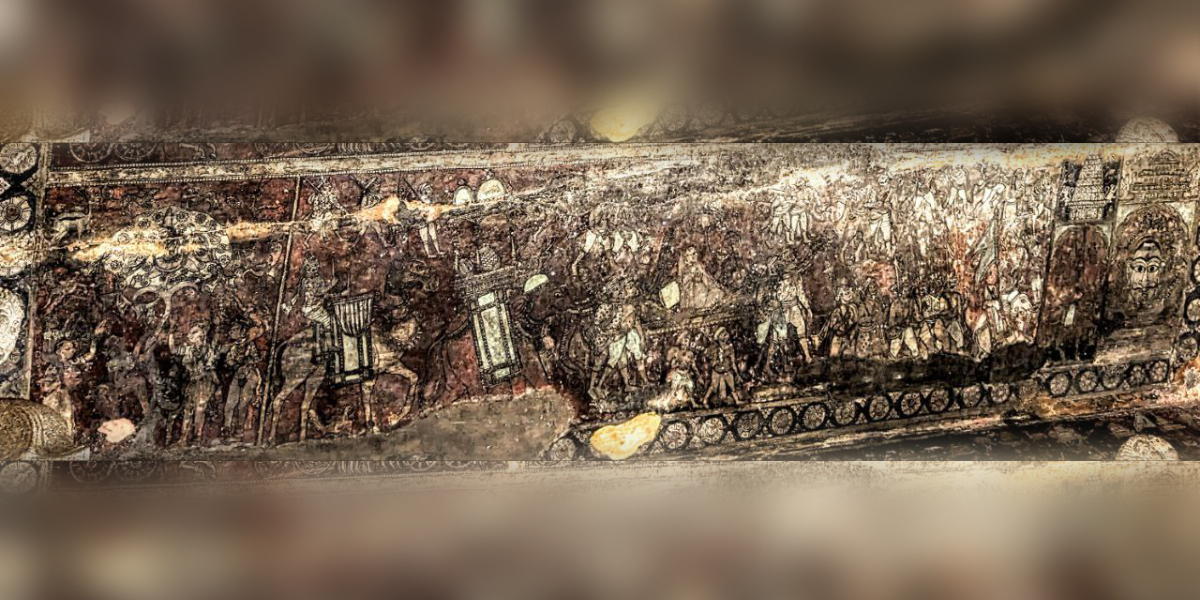 Vyasaraya on a Palanquin (Featured) Mural which shows Vyasaraya being carried on a palanquin to the Hampi Virupaksha Temple