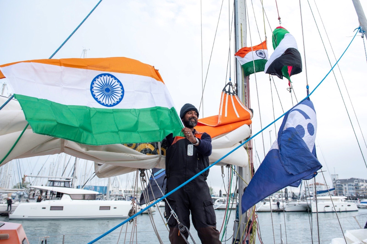 Abhilash Tomy waving the Indian Flag