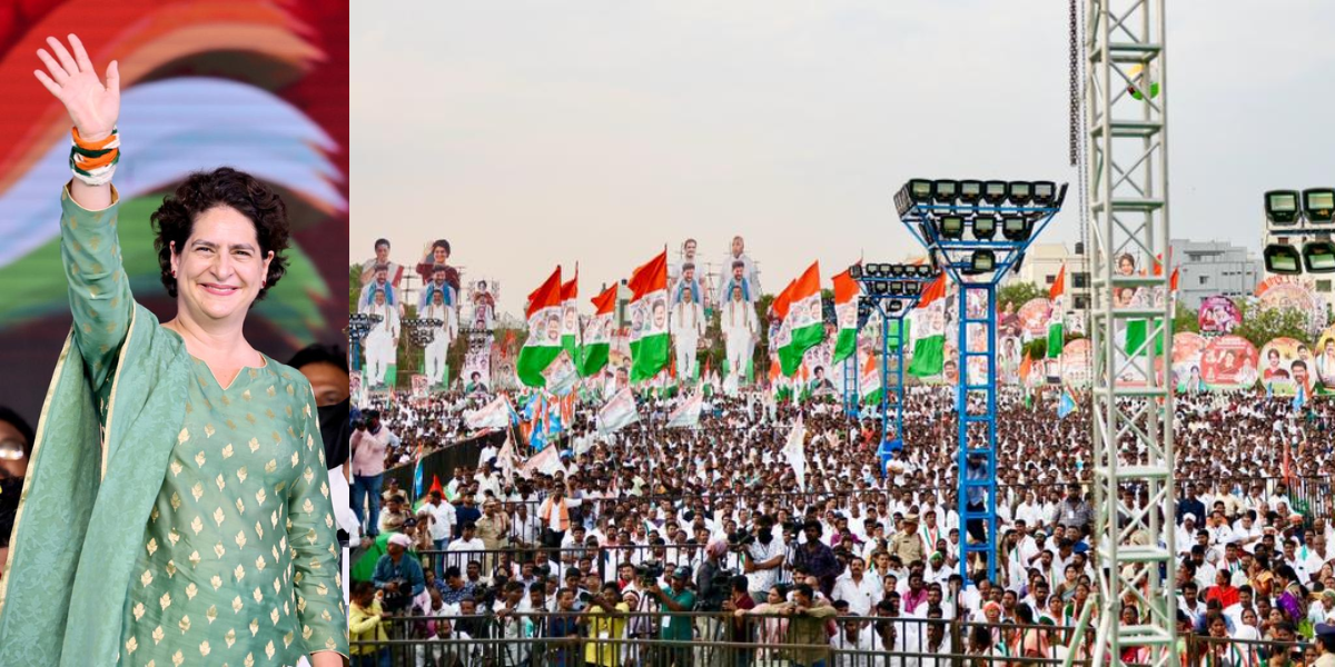 Priyanka Gandhi AICC General Secretary Priyanka Gandhi addressed a well-attended public meeting at Saroornagar Indoor Stadium in Hyderabad on 8 May. (Twitter)