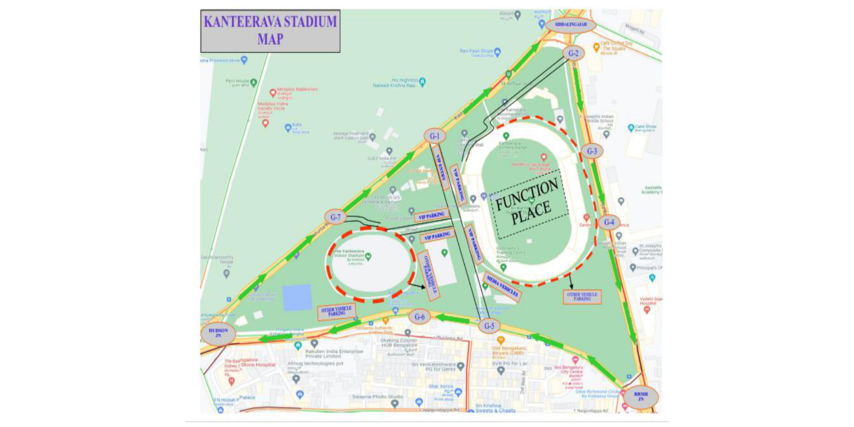 Kanteerava Stadium Map Bangalore traffic diversion for Siddaramaiah swearing in