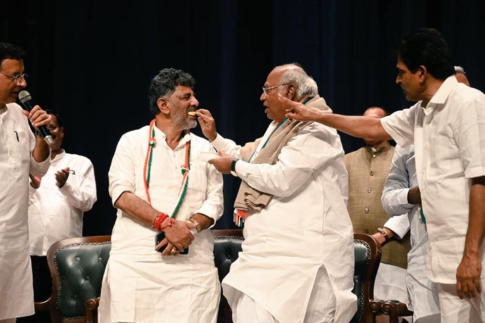 DK Shivakumar – 1 DK Shivakumar celebrating with AICC President Mallikarjun Kharge