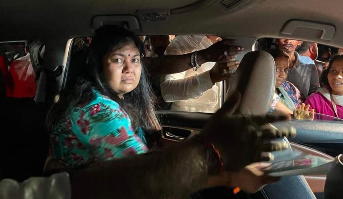 Disappointed incumbent MLA Sowmya Reddy near the counting centre