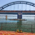 Tiger Nageswara Rao poster on the Havelock Bridge in Rajahmundry