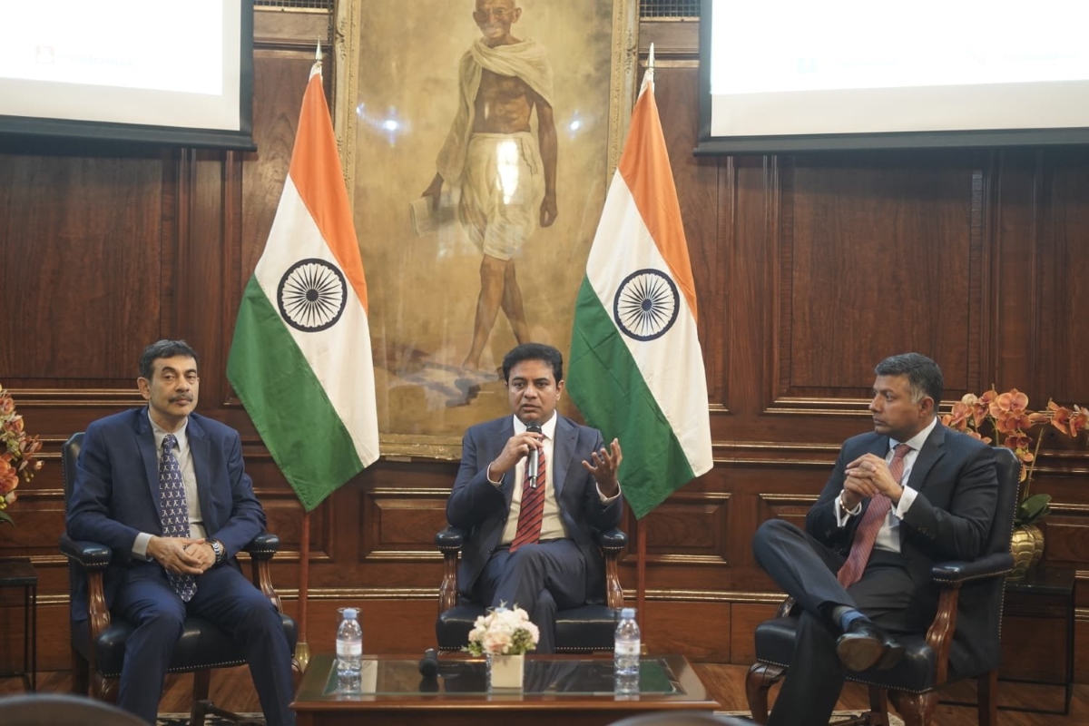 IT Minister KTR with Indian High Commissioner in London Vikram K Doraiswami  and Principal Secretary Jayesh Ranjan in UK IT Minister KTR with Indian High Commissioner in London Vikram K Doraiswami and Principal Secretary Jayesh Ranjan in UK