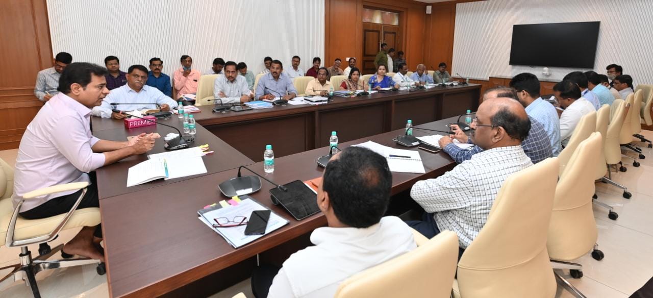 MA&UD Minister KT Rama Rao at a meeting to review progress on the Ward Administration System in Hyderabad.