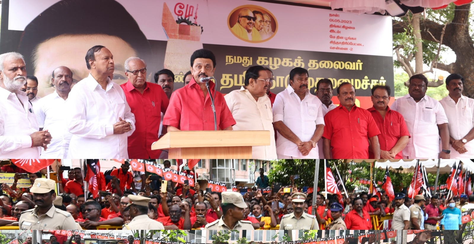 May Day Chief Minister Stalin addressing the May Day function in Chennai on Monday. (Supplied)