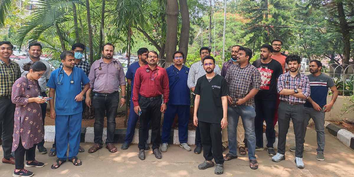 doctor assault at NIMS Hyderabad Resident doctors of NIMS Hyderabad protesting after the assault by the deceased patient's attendants. (Supplied)