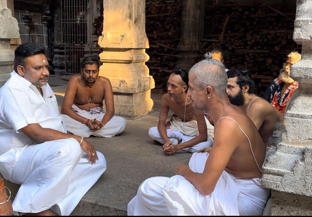 enquiry NCPCR member Dr RG Anand conducts an inquiry with the Deekshithars.