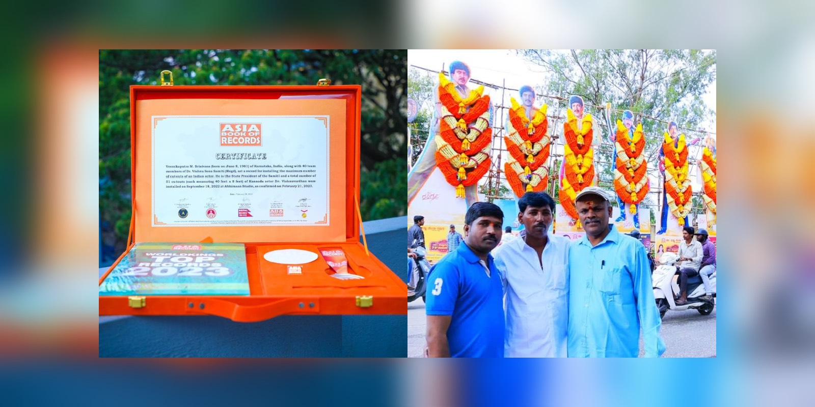 51 cut-outs installed by the fans of Dr Vishnuvardhan enter the Asia Book of Records