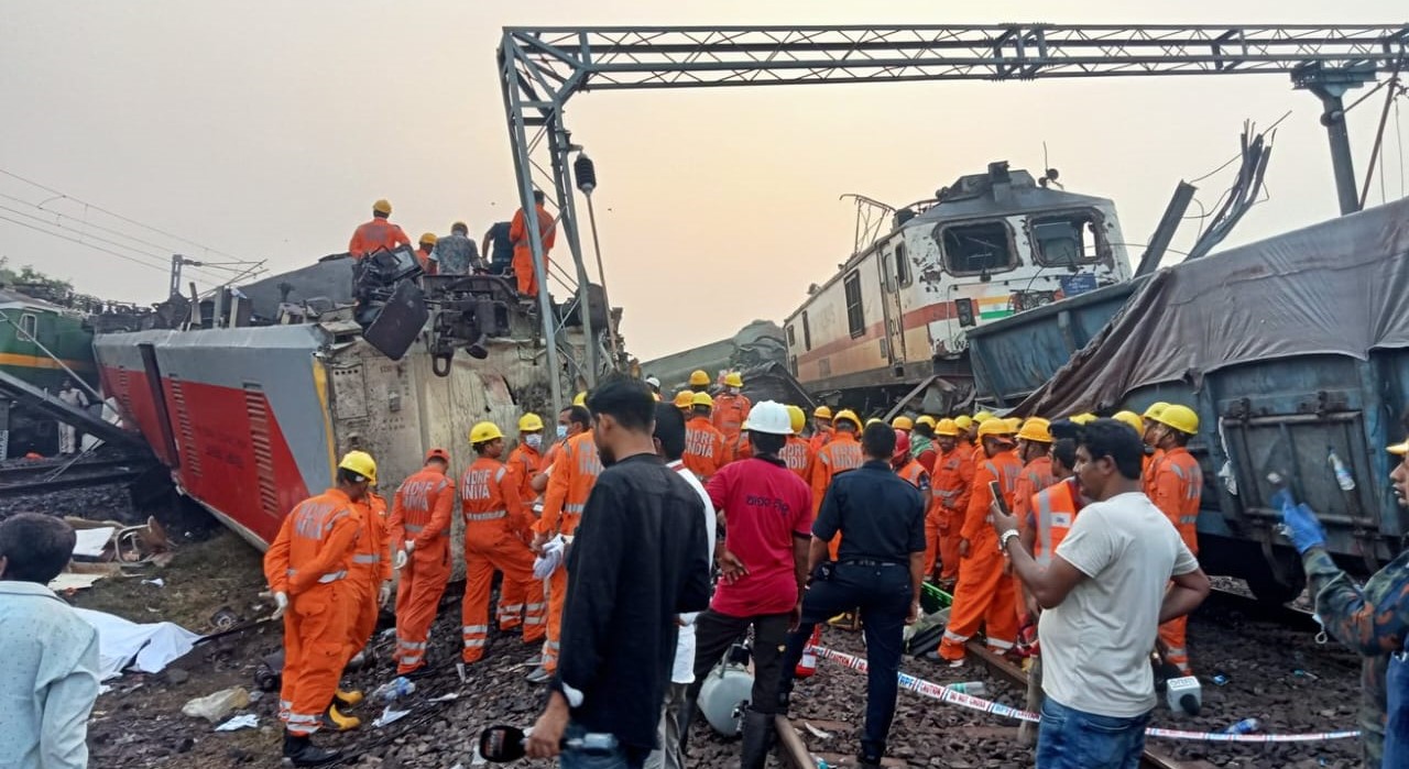 Accident Rescue personnel work at the site of the derailed trains in Odisha on Saturday, 3 June, 2023.